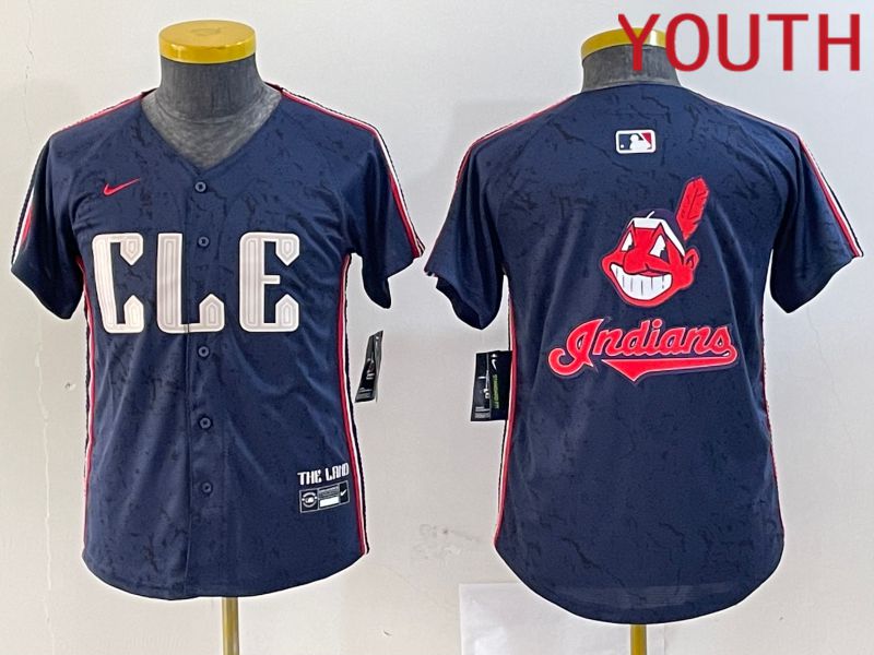 Youth Cleveland Indians Blank Blue City Edition Nike 2024 MLB Jersey style 5->youth mlb jersey->Youth Jersey